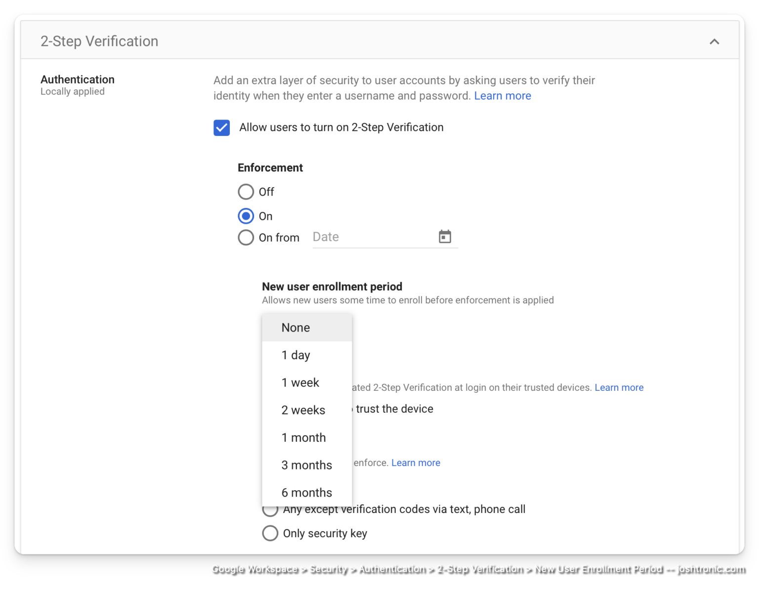 Google
Workspace 2FA new user enrollment period setting