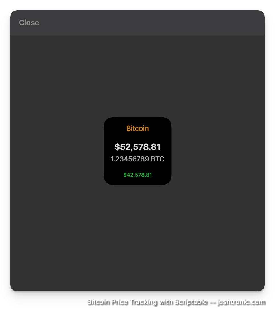Bitcoin price tracking widget
