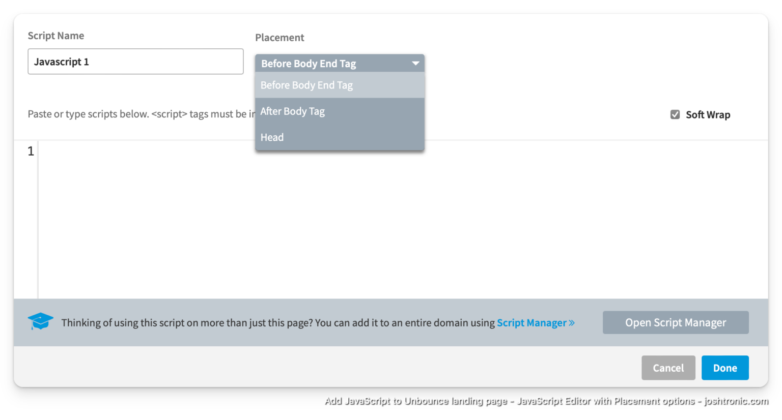 Unbounce Landing Page JavaScript Placement