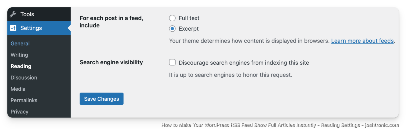 WordPress RSS Feed Full Text Setting