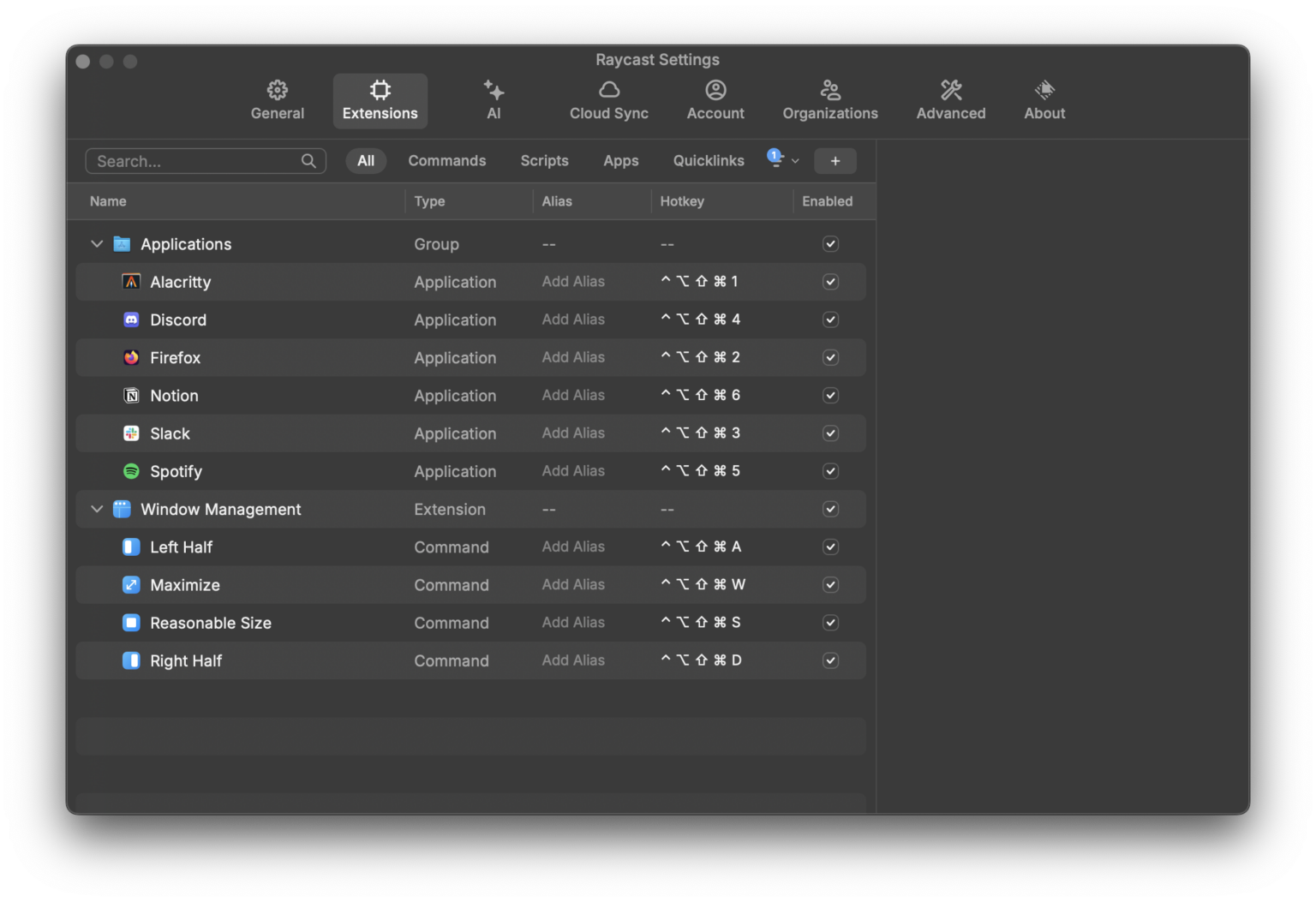 Raycast hotkeys for macOS and GNOME alignment