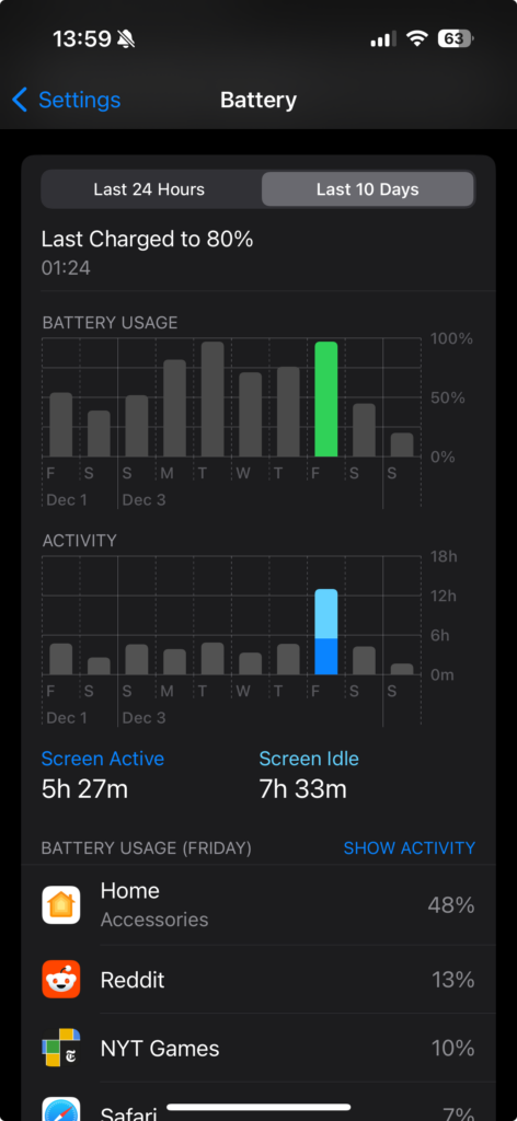 Screen capture of Home Accessories battery drain on iOS